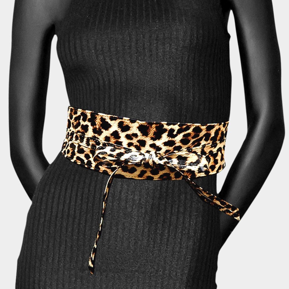 Animal Print Leopard Obi Adjustable Waist Statement Belt
